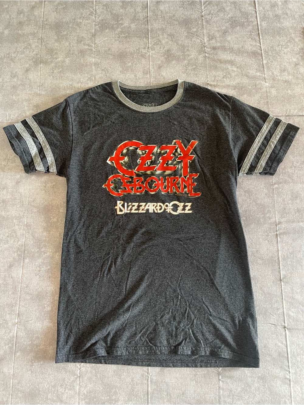Black Graphic Ringer Tee with Red Logo